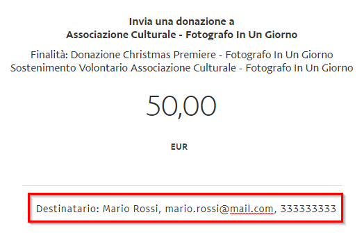 Donazione - Con PayPal - Dati Destinatario 2